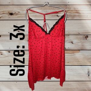 Red Heart Fabric Lace Trim Night Gown